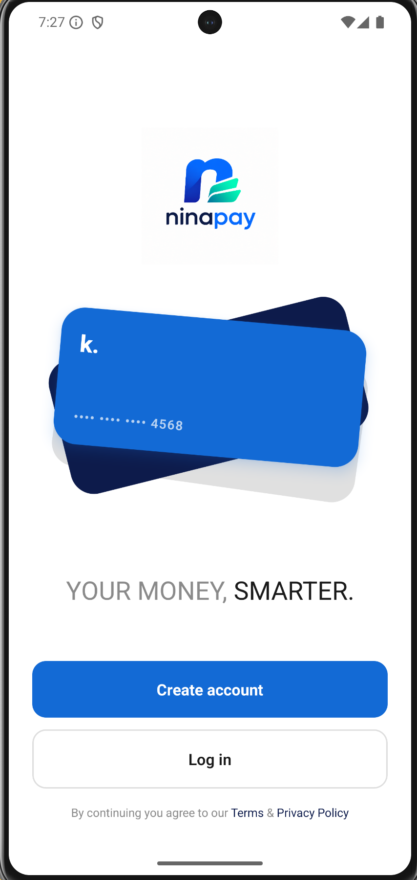 Nina Wallet welcome screen